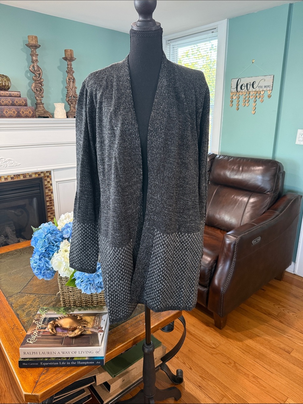 Karen Scott Open-Front Knit Cardigan - Charcoal Gray